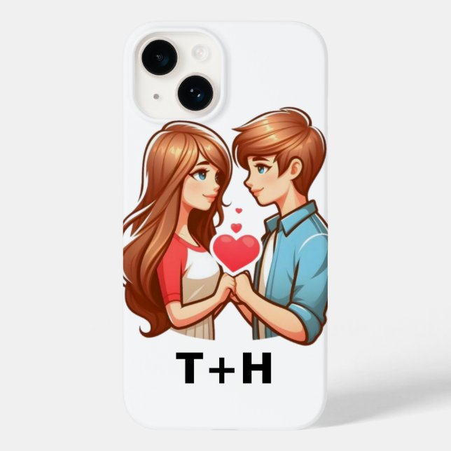 "Custom H & T Monogram in a Romantic Heart Design" Case-Mate iPhone Case (Back)