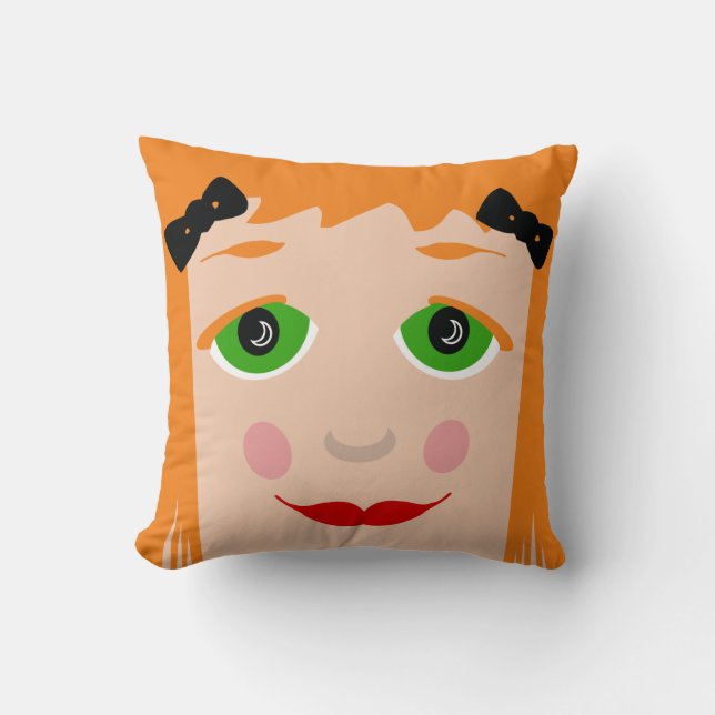 Custom Hair Colour Big Eyes Cartoon Girl Pillow (Front)