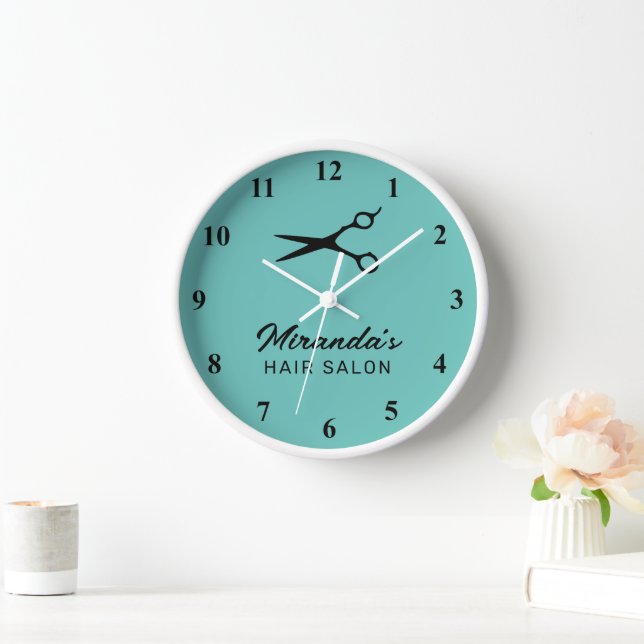 Custom hair salon wall clock with business name (Home)