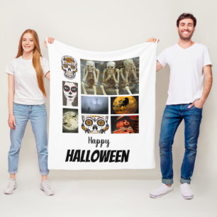 Custom Halloween 8 Photo Collage Fleece Blanket