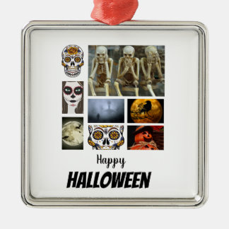 Custom Halloween 8 Photo Collage Metal Ornament