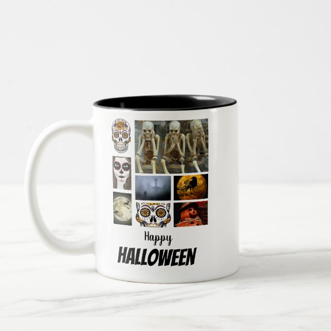 Custom Halloween 8 Photo Collage   Two-Tone Coffee Mug (Left)
