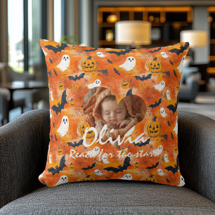 Custom Halloween Baby Photo & Motivational Quote Cushion
