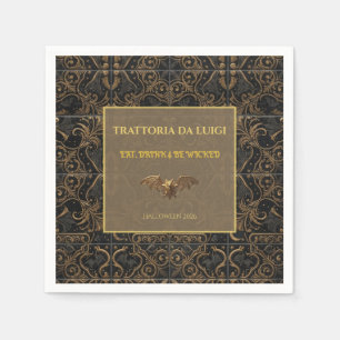 Custom Halloween Bar Napkins Gothic Gold Bat