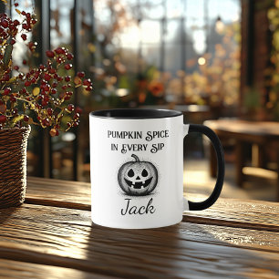 Custom Halloween - Black and White Pumpkin Design Mug