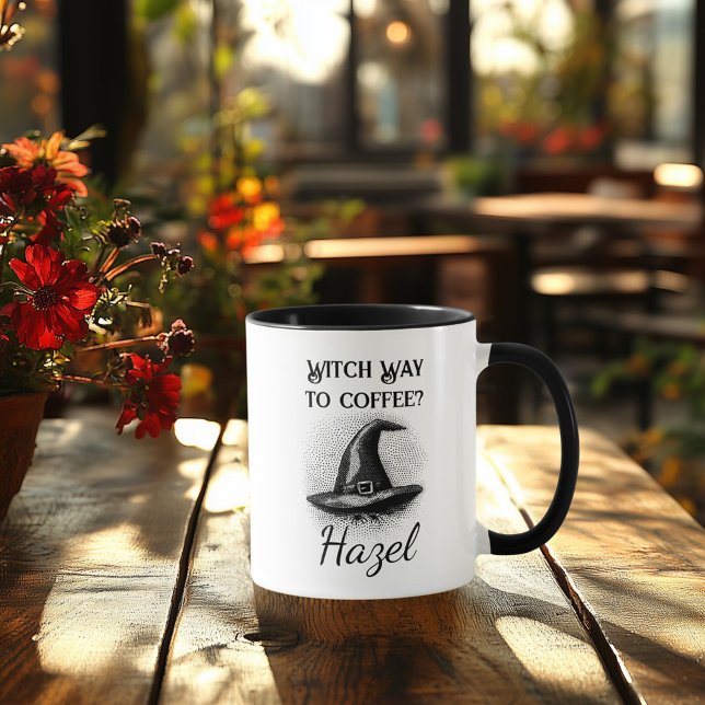Custom Halloween  - Black & White Witch Hat Design Mug (Creator Uploaded)