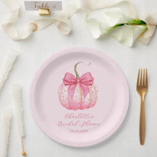 Custom Halloween Bridal Shower Pink Pumpkin Paper Plate