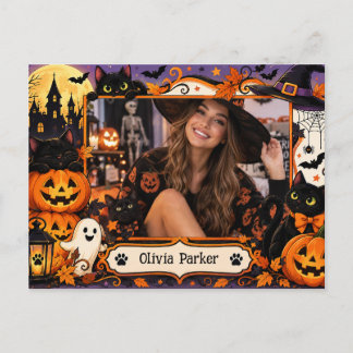 Custom Halloween Cat Photo Postcard For Cat Lovers