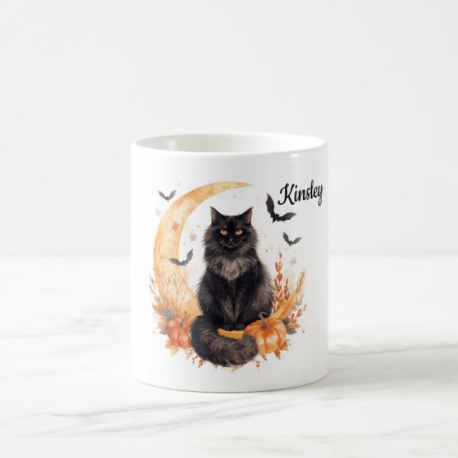 Custom Halloween Ceramic Mug Black Cat Lover Gift (Center)