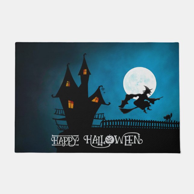 Custom Halloween Cute Spooky Whimsical Purple Navy Doormat (Front)