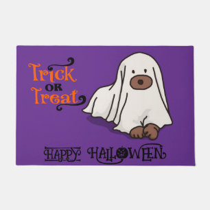 Custom Halloween Cute Whimsical Dog Ghost Purple Doormat