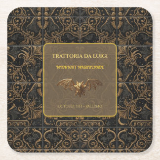 Custom Halloween Drink Coaster Gothic Gold Bat