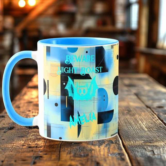 Custom Halloween - Electric Cyan Bat Night Roast  Mug (Creator Uploaded)