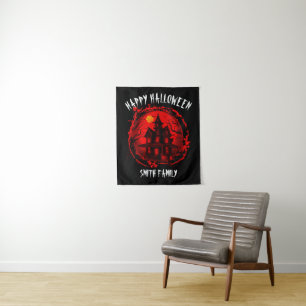 CUSTOM HALLOWEEN HAUNTED HOUSE FAMILY PARTY TAPESTRY