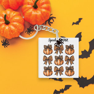 Custom Halloween Leopart Bow Pumpkin Coquette Key Ring