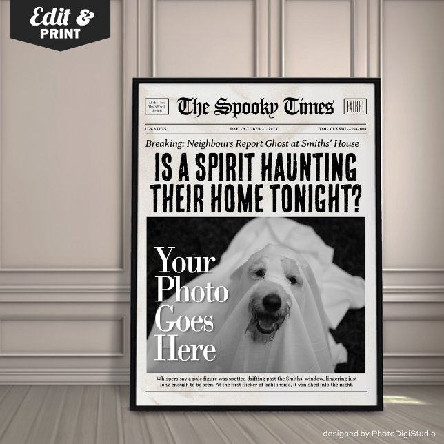 Custom Halloween Newspaper Wall Art Ghost Sighting (Custom Halloween Newspaper Wall Art Ghost Sighting | trendy halloween decor | halloween poster)