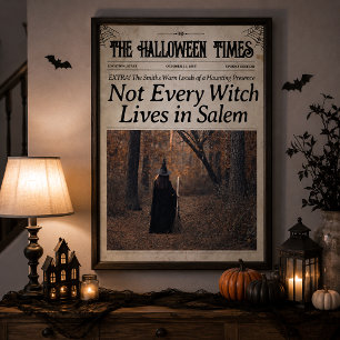 Custom Halloween Newspaper Wall Art Witch in Salem