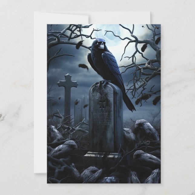 Custom Halloween Party Gothic Raven Graveyard Invitation (Front)