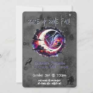 Custom Halloween Party Invite Creepy Moon