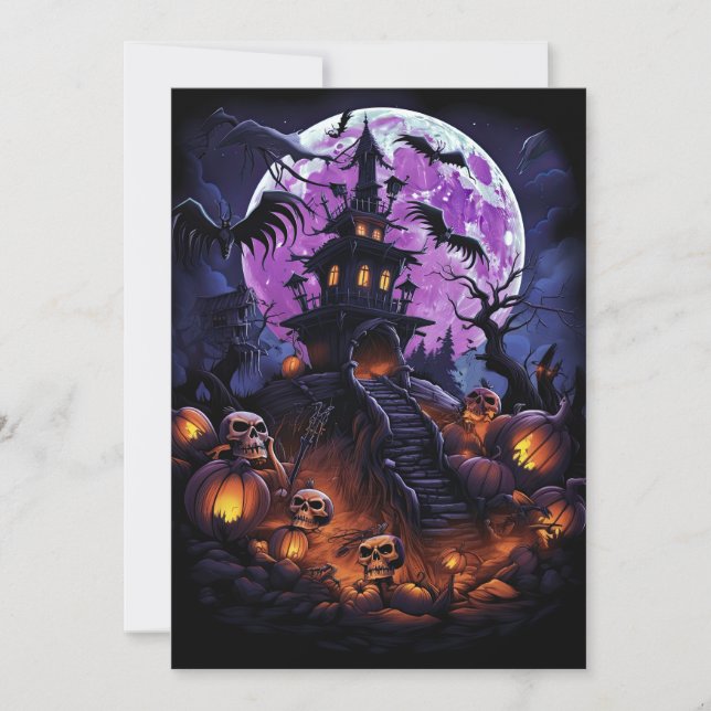 Custom Halloween Party Skeleton Haunted House  Invitation (Front)