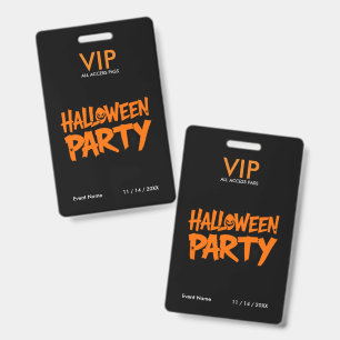 Custom Halloween Party VIP All Access Pass Orange ID Badge