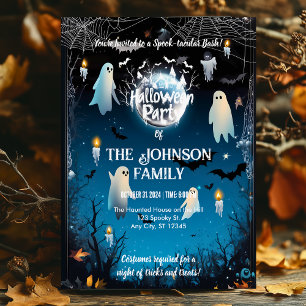 Custom Halloween Party with Ghosts and Blue Night Invitation