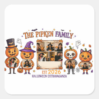Custom Halloween Pumpkin Family Photo Frame T-Shir Square Sticker