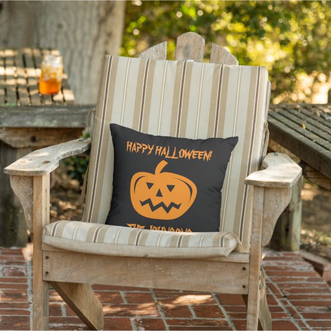 Custom Halloween pumpkin party decor throw pillow (Chair)