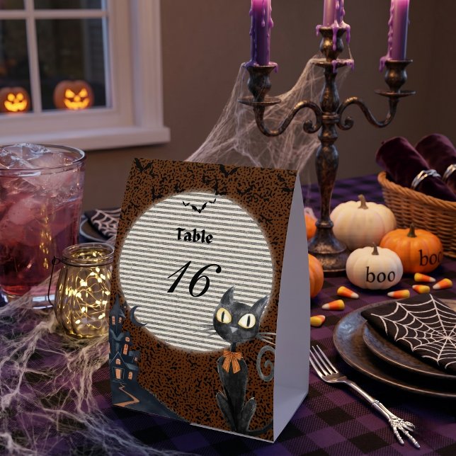 Custom Halloween Table Number Card Black Cat Spook (Creator Uploaded)