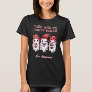 Custom Halloween Teacher Besties Coffee Theme T-Shirt
