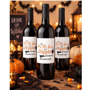 Custom Halloween Themed Wine Bottle Label Set