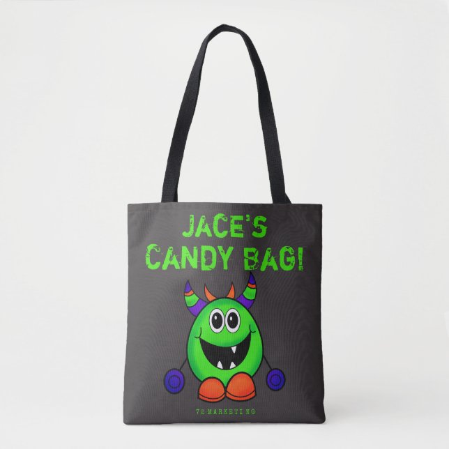 Custom Halloween Trick or Treat Bag monster tote (Front)