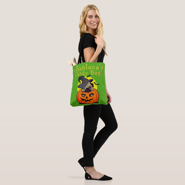 Custom Halloween Trick or Treat Bag pug pumpkin (On Model)