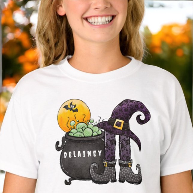 Custom Halloween Trick or Treat Witch Bat Cauldron T-Shirt (Creator Uploaded)