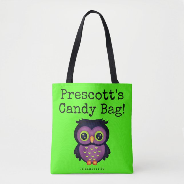 Custom Halloween Trick or Treating Bag Owl Tote (Front)