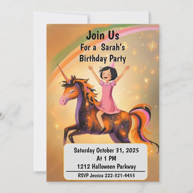 Custom Halloween Unicorn Birthday Party Invitation (Front)