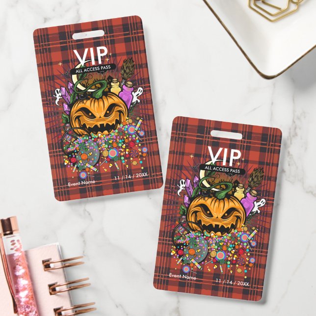 Custom Halloween VIP All Access Pass Rustic Fall ID Badge (Office)