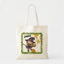 Custom Halloween Witch Girl on Broom with Stars