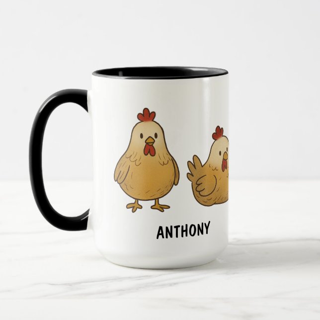 Custom Hand Drawn Chickens Farm Life Hens Coffee Mug (Left)