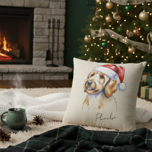 Custom Hand Drawn Christmas Golden Doodle Portrait Cushion