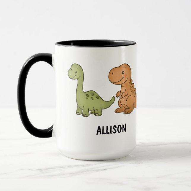 Custom Hand Drawn Cute Colourful Dinosaurs Coffee  Mug (Left)