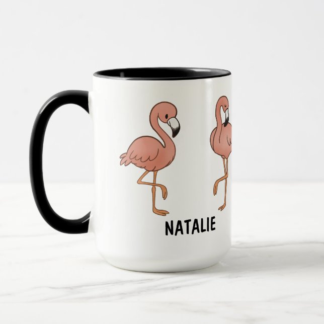 Custom Hand Drawn Cute Flamingo Coffee Mug (Left)