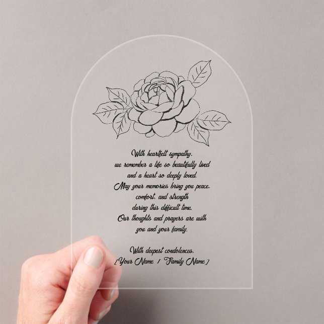 Custom Hand Drawn Flower Sympathy Acrylic Card Invitations (Insitu (Handheld))