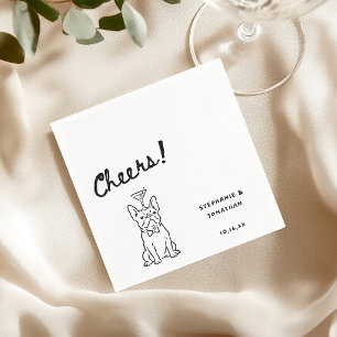 Custom Hand Drawn French Bulldog Dog Wedding Napkin