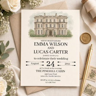 Custom Hand Drawn Venue Illustration Wedding Invit Invitation