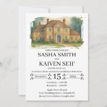 Custom Hand Drawn Venue Illustration Wedding Invit