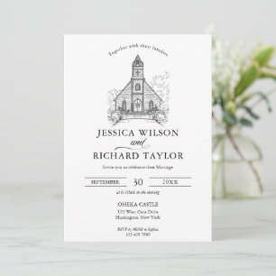 Custom Hand Drawn Venue Illustration Wedding Invitation