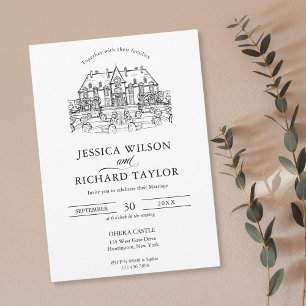 Custom Hand Drawn Venue Illustration Wedding Invitation