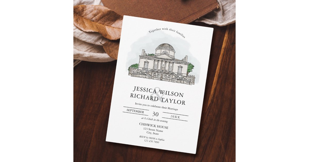 Custom Hand Drawn Venue Illustration Wedding Invitation | Zazzle