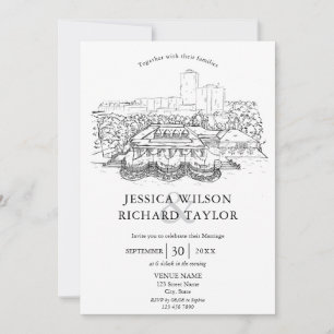 Custom Hand Drawn Venue Manor Illustration Wedding Invitation